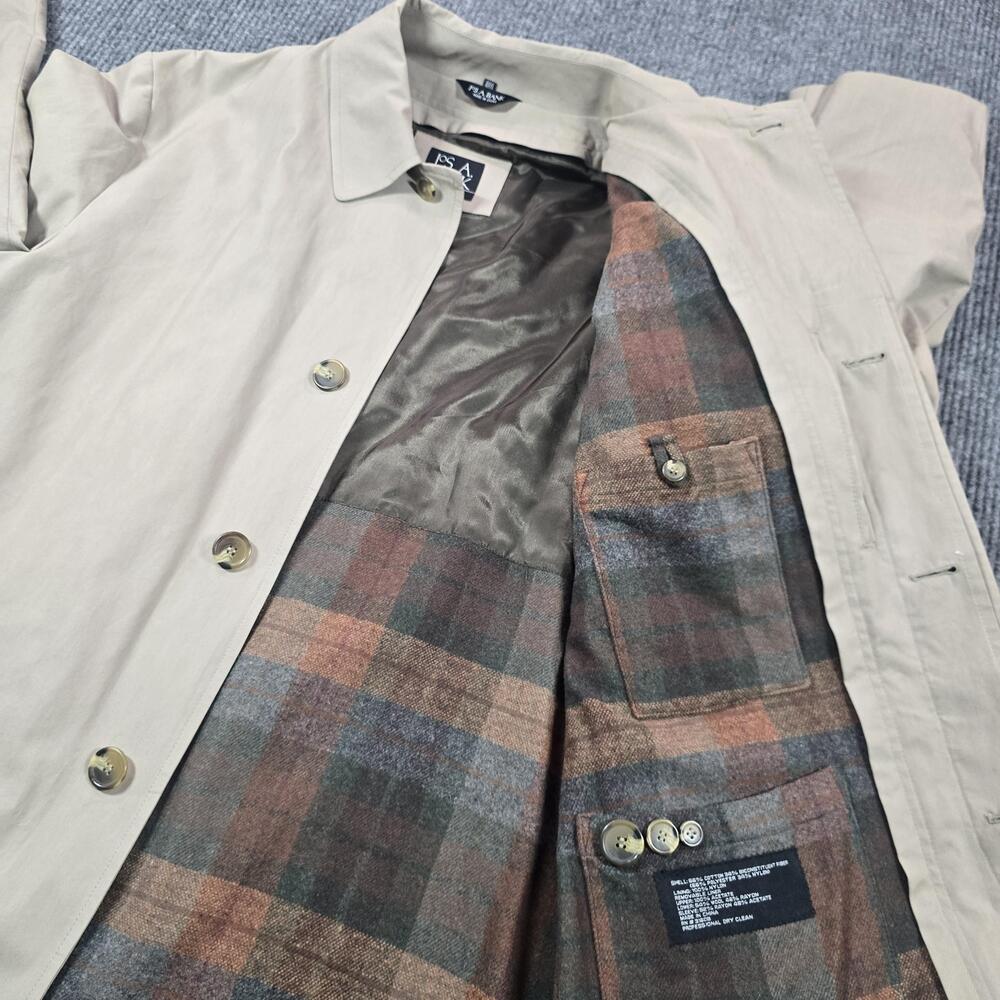 Jos. A. Bank Coat Mens 48 Beige Rain Coat Removable Wool Lined Mid-Length